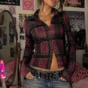 VTG Cache Button Down Shirt Plaid Long Sleeve  90s Y2K Large
